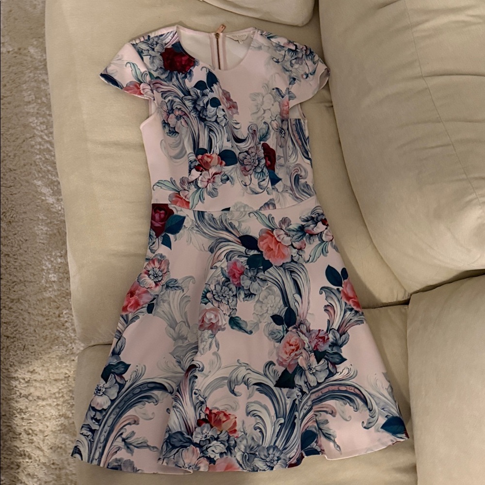 Ted Baker Pink and Blue Floral Midi Dress - Picture 8 of 8